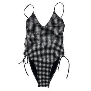 Guess SIze M Gingham One-Piece Swimsuit Black White Seersucker Low Back RETRO